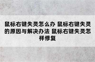 鼠标右键失灵怎么办 鼠标右键失灵的原因与解决办法 鼠标右键失灵怎样修复